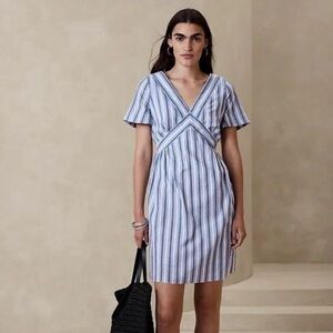 Banana Republic blue & white striped short sleeve cotton dress – XS NWOT